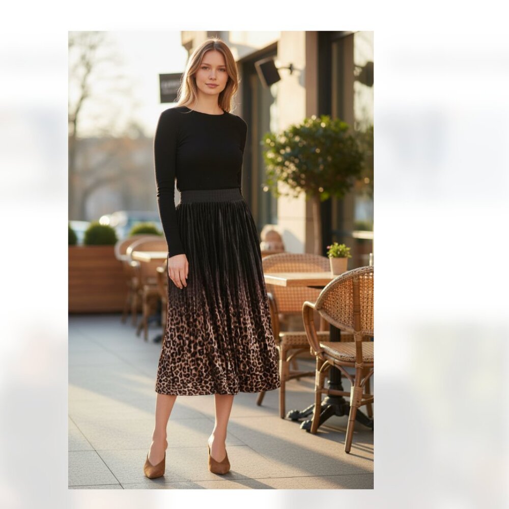 NWOT Chico’s ANIMAL-PRINT PLEATED MIDI SKIRT Velvet Small